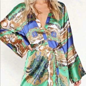 Nastygal That Ain't the Scarf of It Kimono Dress GREEN-M